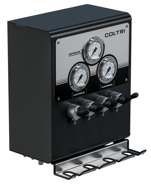 Filling panel with 2x 200bar and 2x 300bar separate outlets and toggle valves